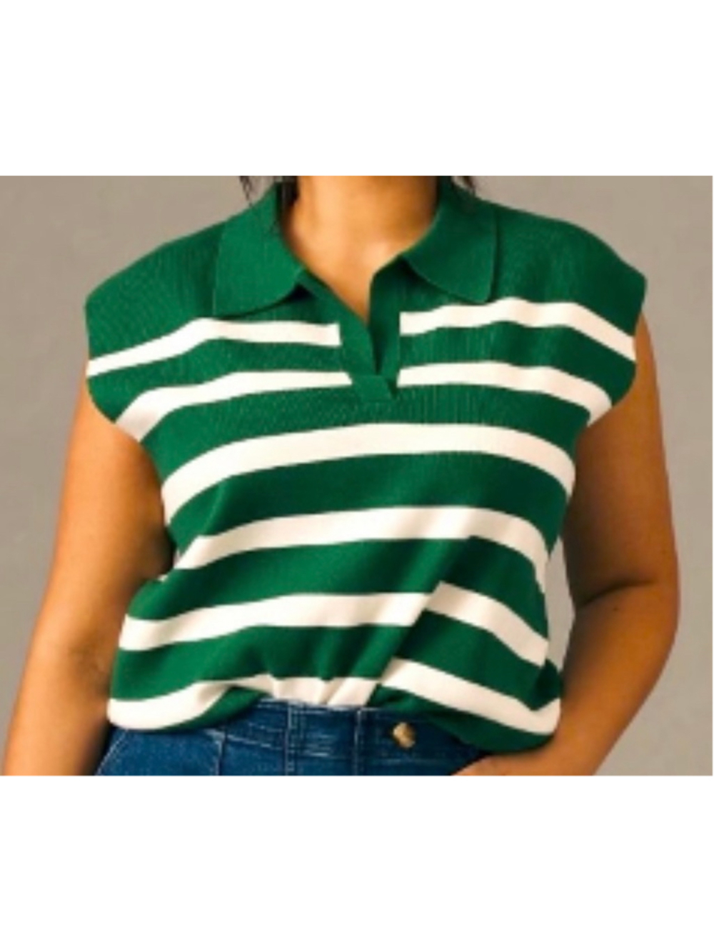 Women's Maeve Striped Knit Polo Sweater Vest Green White Size S